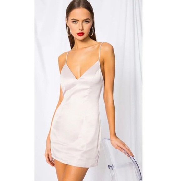 Superdown Nicole Satin Mini Dress in Nude - Picture 14 of 16